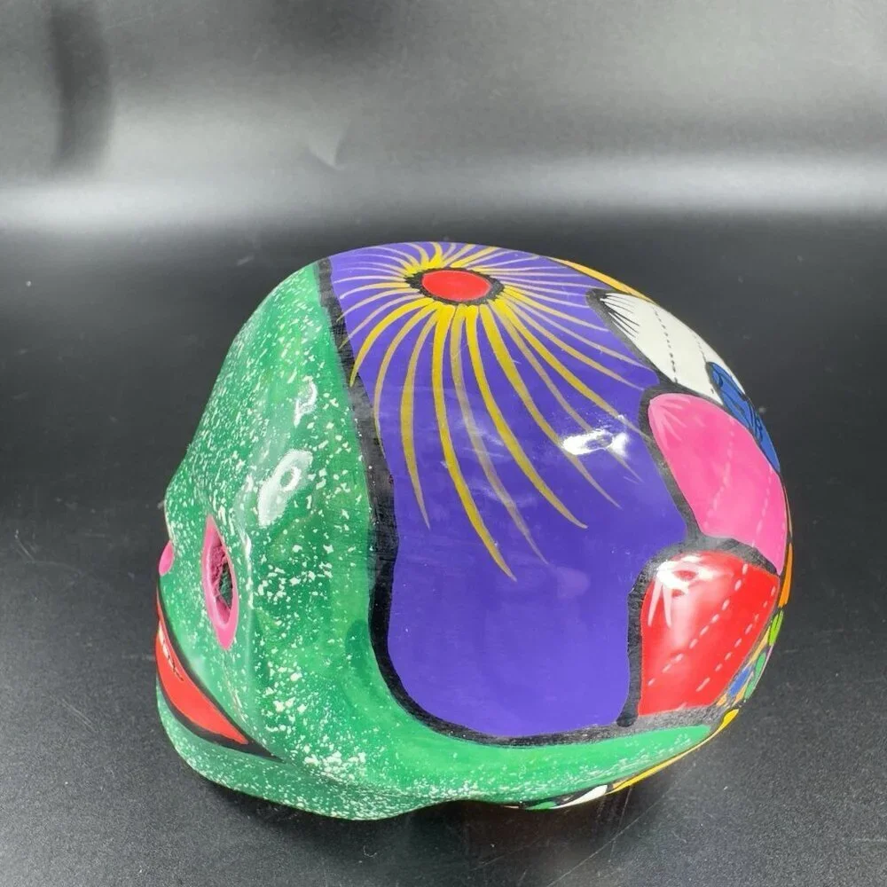 Mexican Pottery Day Of The Day‎ Skull Figurine Decor Hand Painted RedWare Figure